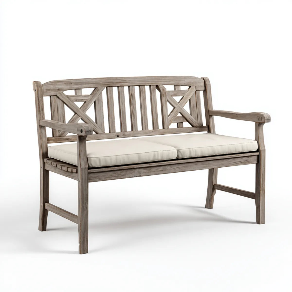 Flurbank 2-Sitzer Naturgrau 120 x 60 x 90 cm Massivholz mit Polyesterkissen Rechteckig
