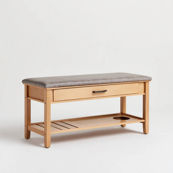 Flurbank mit Schuhablage und Schublade Natur Grau 100 x 35 x 50 cm Eichenholz PU-Kunstleder Rechteckig