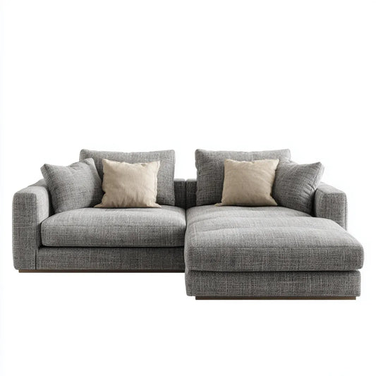 Ecksofa mit Recamiere Grau Beige 270 x 170 x 85 cm Polyester Webstoff L-Form