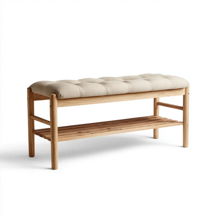 Flurbank mit Schuhablage Beige 100 x 35 x 45 cm Massivholz Eiche rechteckig