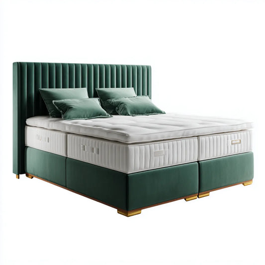 Boxspringbett Doppelbett Dunkelgrün 180 x 200 cm mit Polyester-Samtbezug und gepolstertem Kopfteil