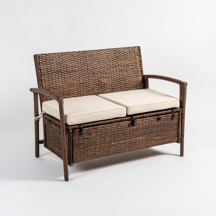 Flurbank mit Stauraum Braun Creme 120 x 60 x 90 cm PE-Geflecht rechteckig