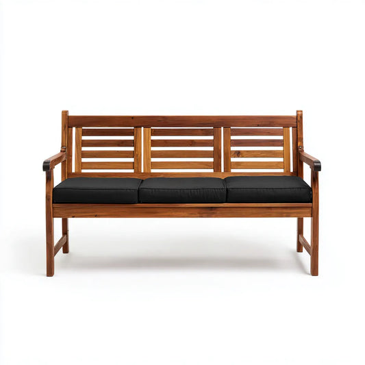 Flurbank 3-Sitzer Braun Schwarz 150 x 65 x 90 cm aus massivem Akazienholz mit PU-Kunstlederkissen