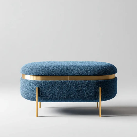 Bettbank mit Stauraum Blau Gold 120 x 45 x 48 cm Polyester Stahl oval