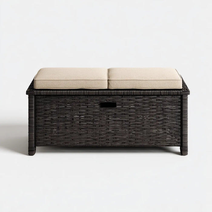 Flurbank mit Stauraum Schwarz Beige 120 x 40 x 50 cm PE-Rattan Rechteckig