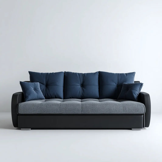 3-Sitzer Sofa Dunkelblau Grau mit Polyesterbezug rechteckig 210 x 90 x 88 cm