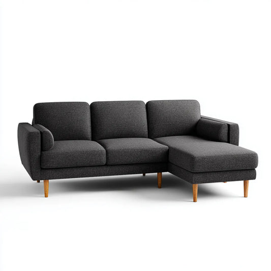 Ecksofa mit rechter Recamiere Anthrazit 220 x 145 x 85 cm Polyester Massivholz L-Form