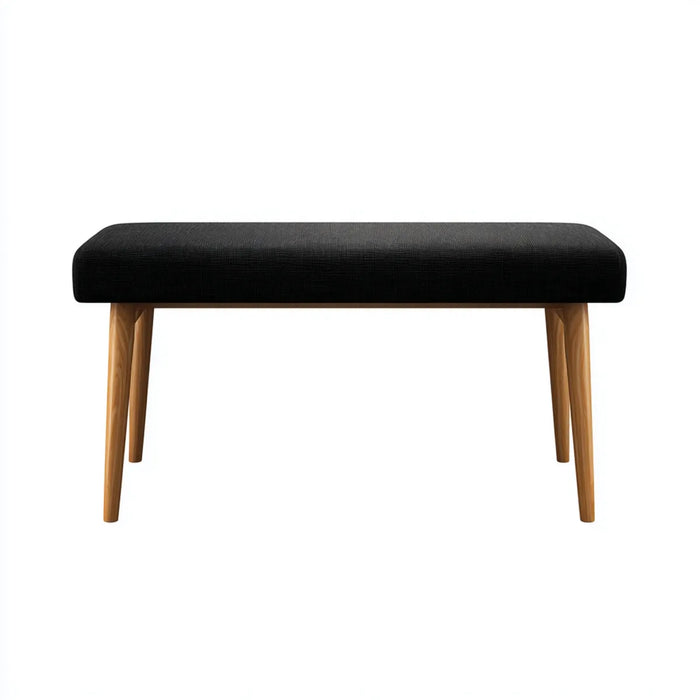 Schlafzimmerbank gepolstert Schwarz 100 x 35 x 45 cm mit Polyesterbezug Schaumstoffpolsterung und Gummibaumholzbeinen rechteckig