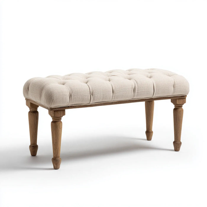 Gepolsterte Bettbank Beige 120 x 40 x 48 cm Polyester Massivholz Rechteckig