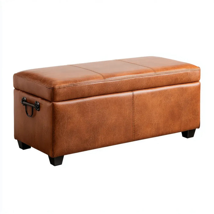 Sitzbank mit Stauraum Cognac 100 x 40 x 45 cm aus PU-Kunstleder rechteckig